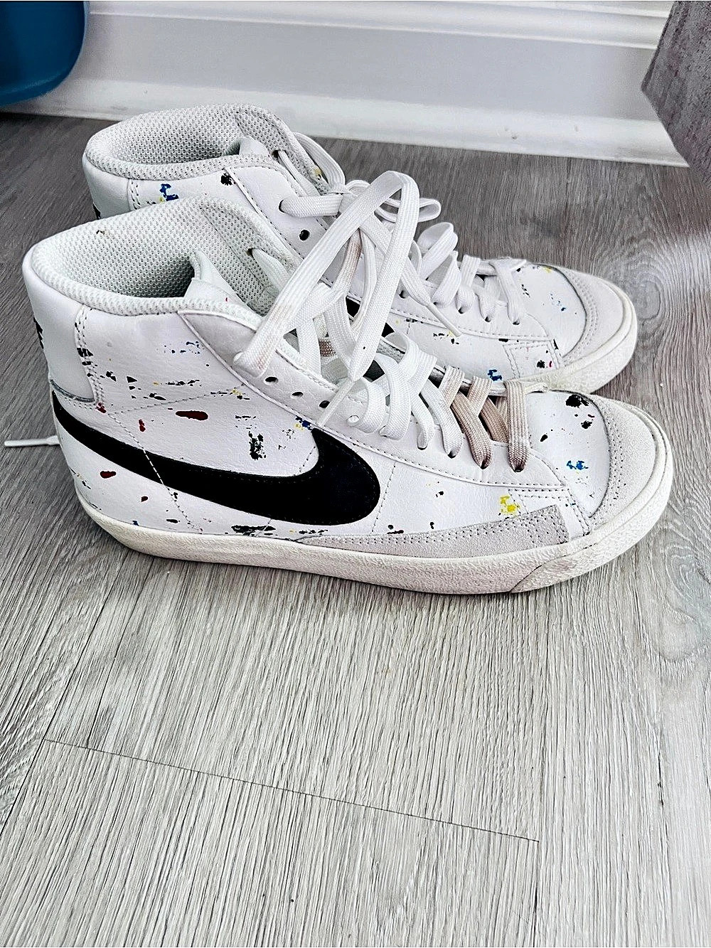 Nike Blazer Mid '77 GS 'Paint Splatter' Sneakers White & Black US 5Y